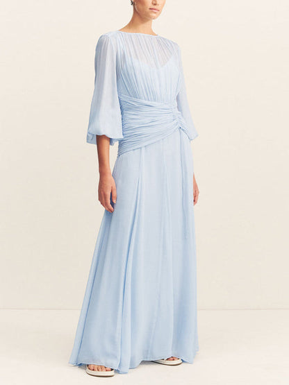 High Neck Balloon Sleeve Maxi Dress