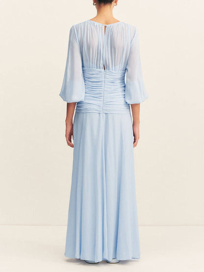 High Neck Balloon Sleeve Maxi Dress