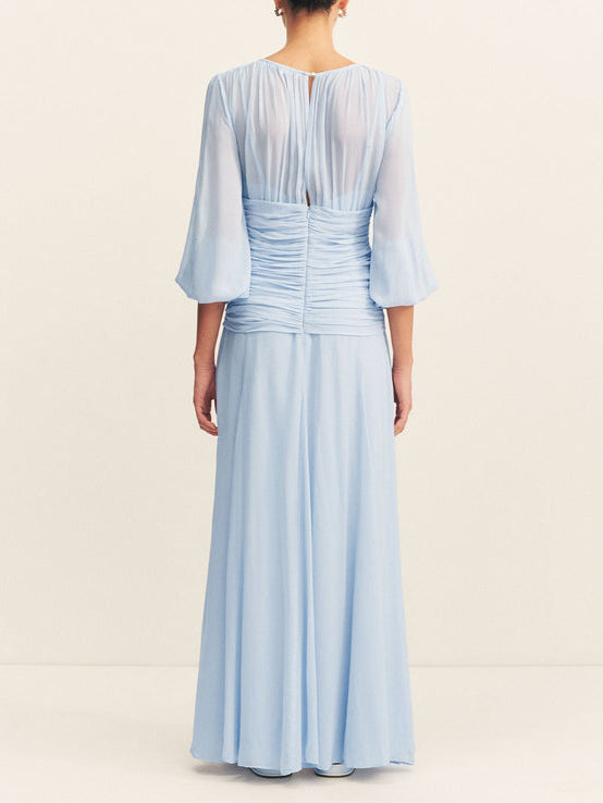 High Neck Balloon Sleeve Maxi Dress