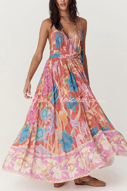 Painter's Garden Print Strappy A-line Maxi Dress