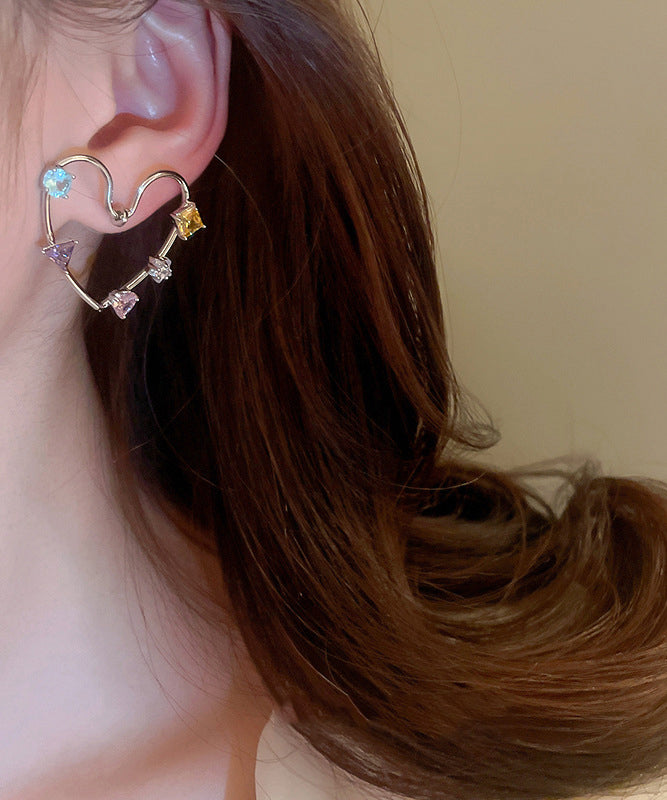 Novelty Rainbow Copper Alloy Zircon Hollow Out Love Stud Earrings