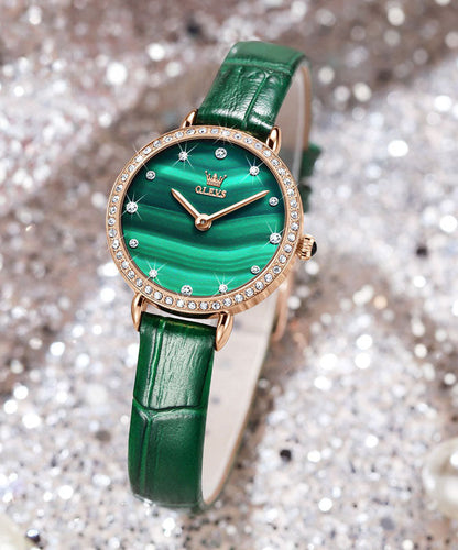 Green Leather Quartz Movement Waterproof Watches