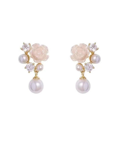 Stylish White Rose Flower Micro-set Pearl Earrings