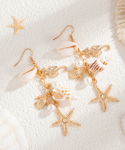 Style Gold Copper Alloy Starfish Shell Tassel Drop Earrings