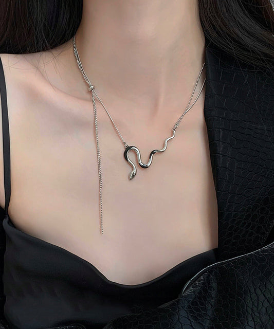 Boutique Silk Stainless Steel Double-layer Serpentine Pendant Necklace