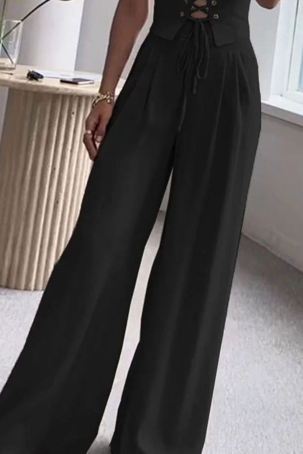 Commuter All-match String Top \u0026 Pants Two-piece Set