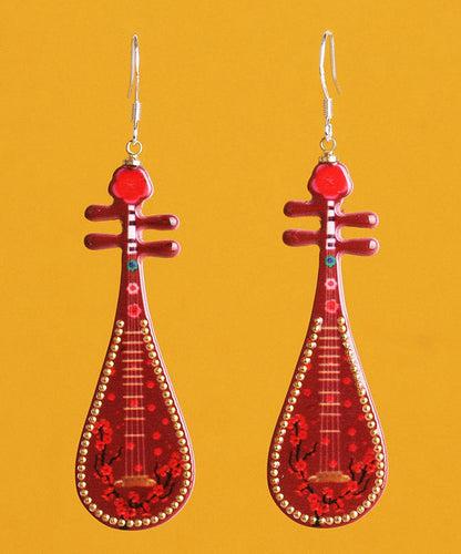 Red Sterling Silver Pipa Drop Earrings