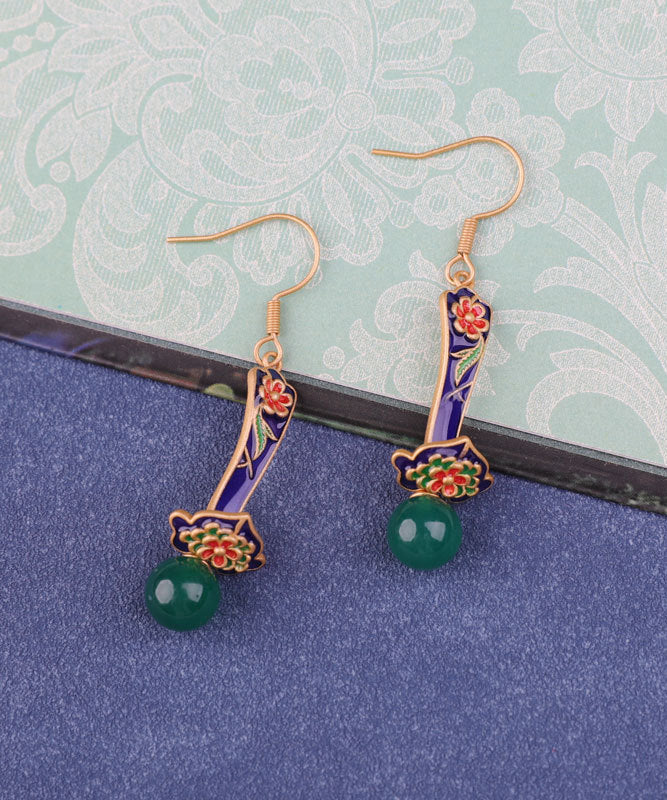 Boutique Green Sterling Silver Jade Agate Drop Earrings