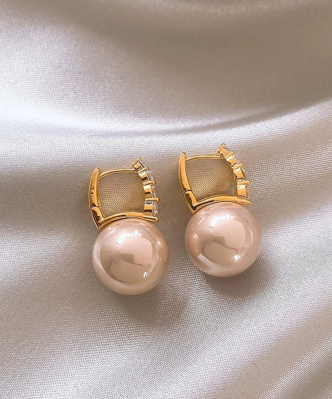 Pink Copper Alloy Pearl Hoop Earrings
