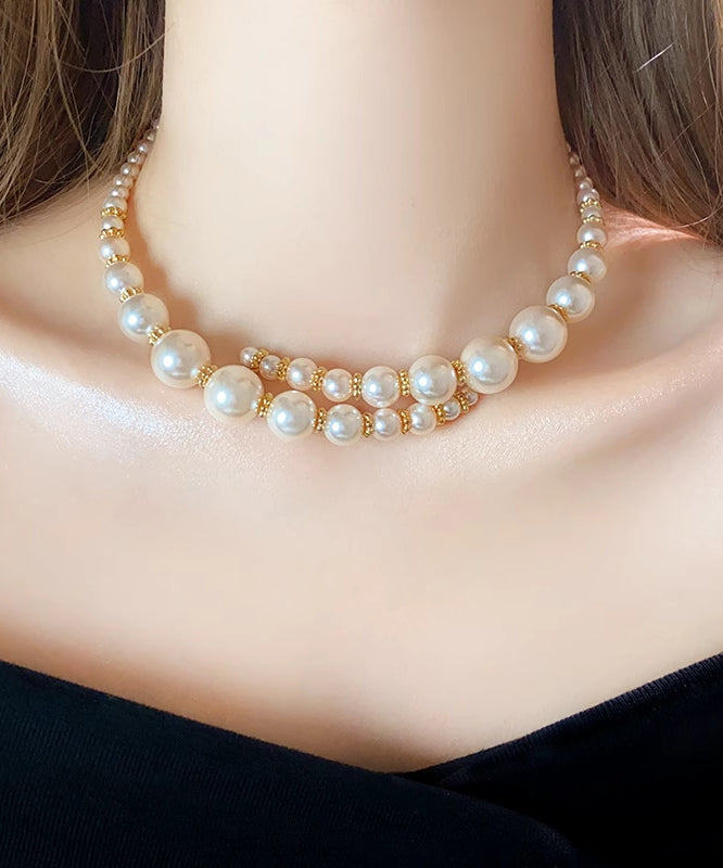 White Alloy Pearl Beading Collar Necklace