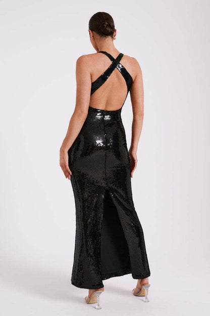 Backless Sequin Maxi Dress