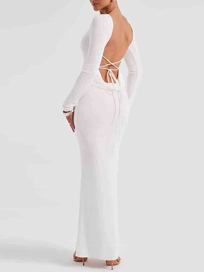 Backless Long Sleeves Slim Maxi Dress