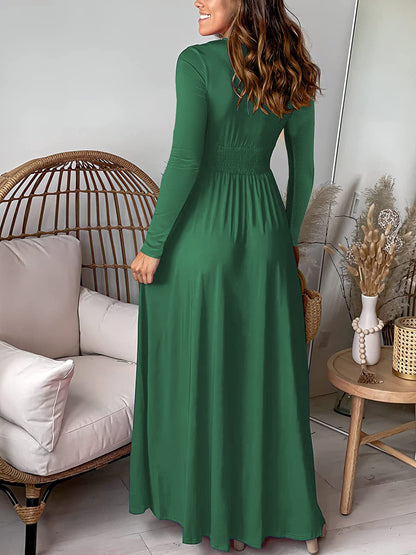 Slit V Neck Long Sleeves Maxi Dress