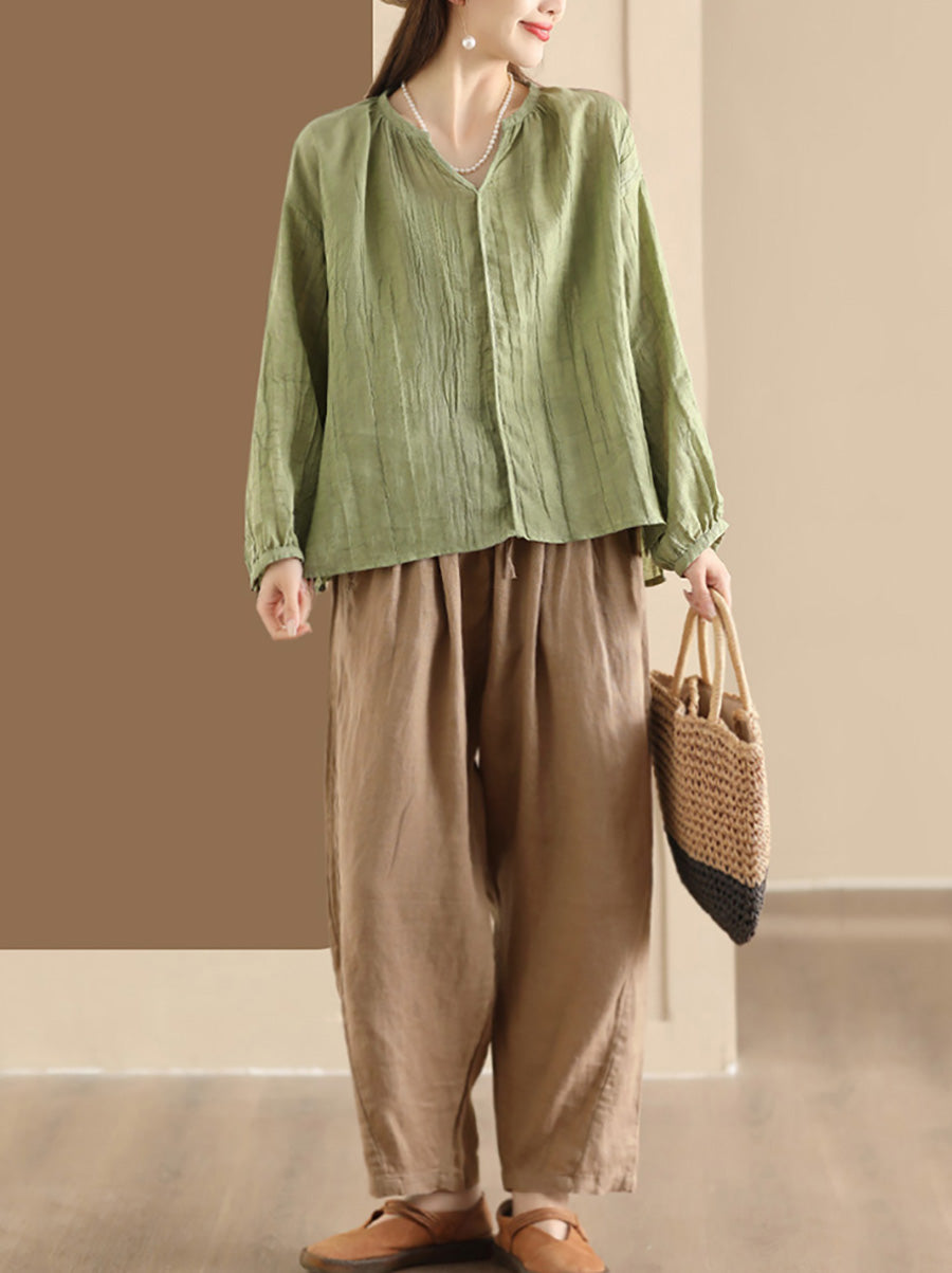 Spring Ramie V-neck Blouse Co1013