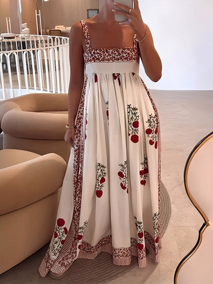Square Neck Paneled Print Maxi Dress
