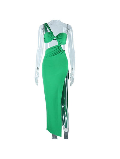 Bandeau Twist One Shoulder Backless Split Maxi Dress