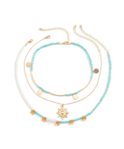 Blue Alloy Rice Ball Detachable Pendant Necklace