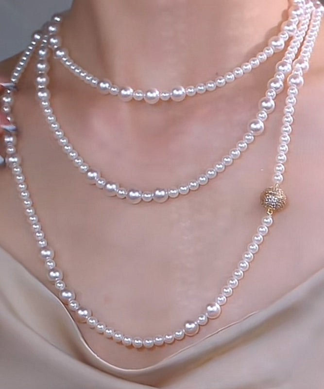 White Multilayer Pearl Gratuated Bead Necklace