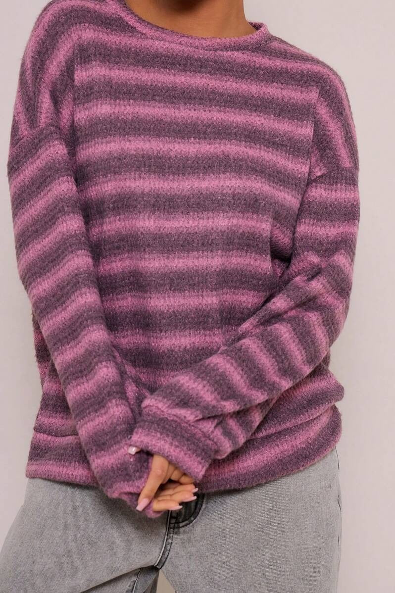 Relaxed Striped Knit Pullover Blouse