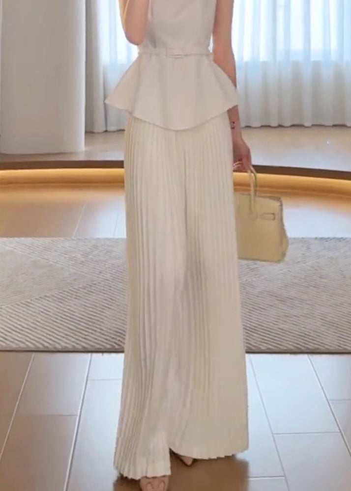 White Waist High Leg Spring Pants Wide Classy