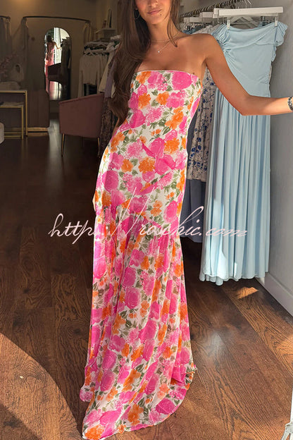 Print Strapless Fitted Slit Maxi Dress