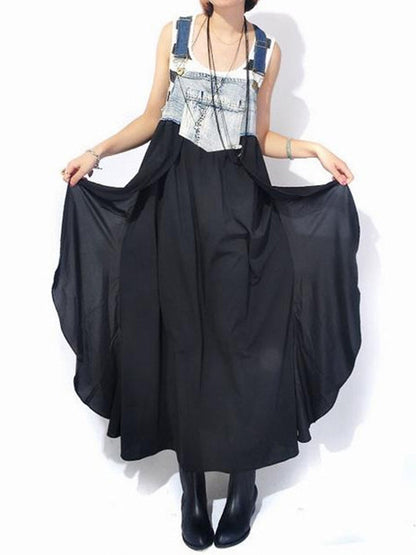 Irregularity Loose Falbala Split-joint Spaghetti-neck Maxi Dresses