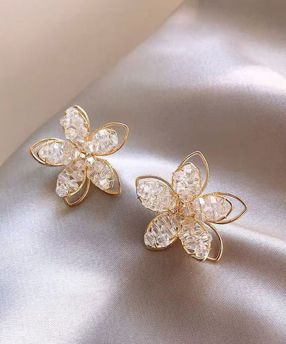 Gold Sterling Silver Alloy Crystal Stud Earrings