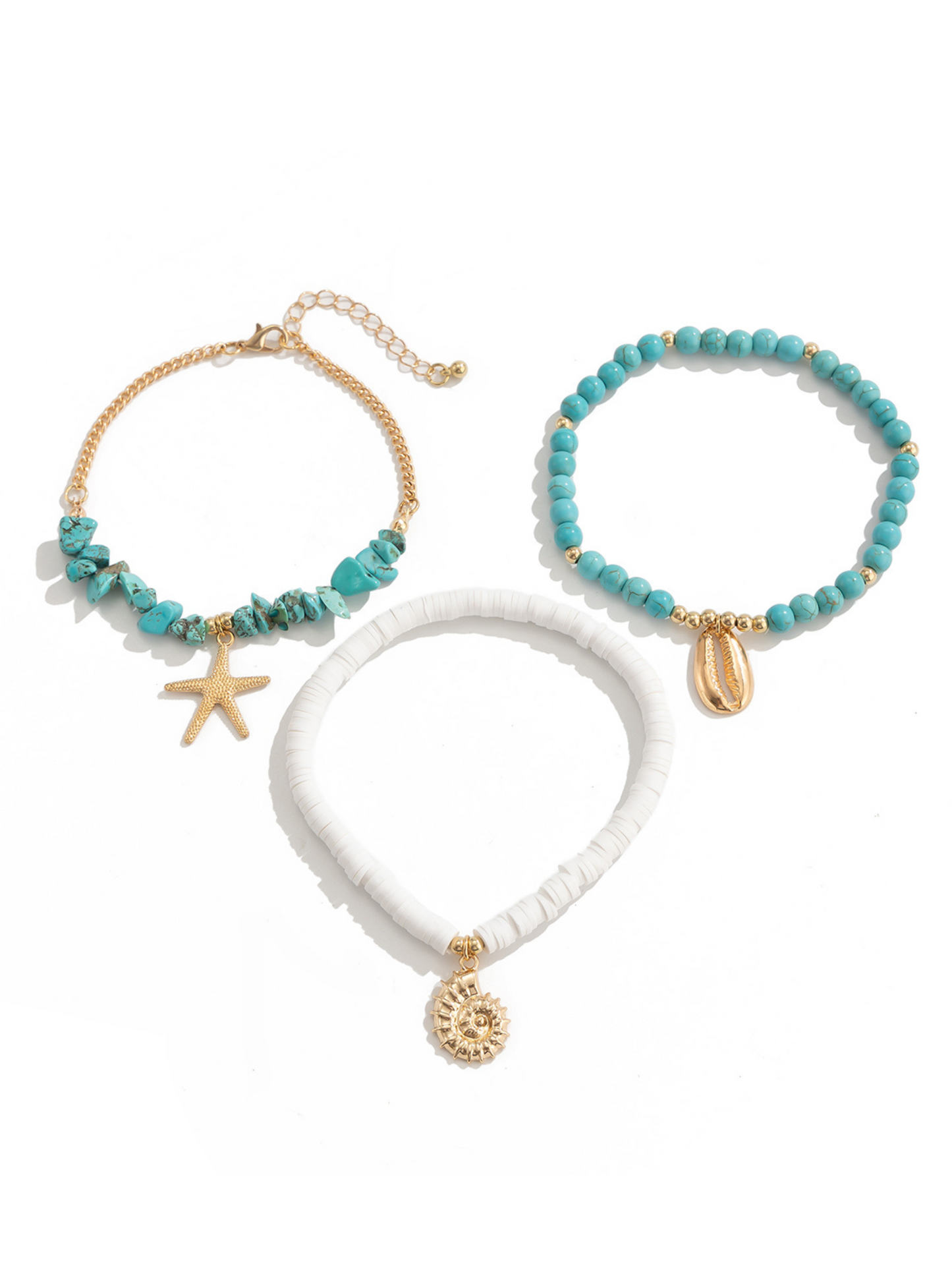 Turquoise Beaded Anklet With Starfish Charm