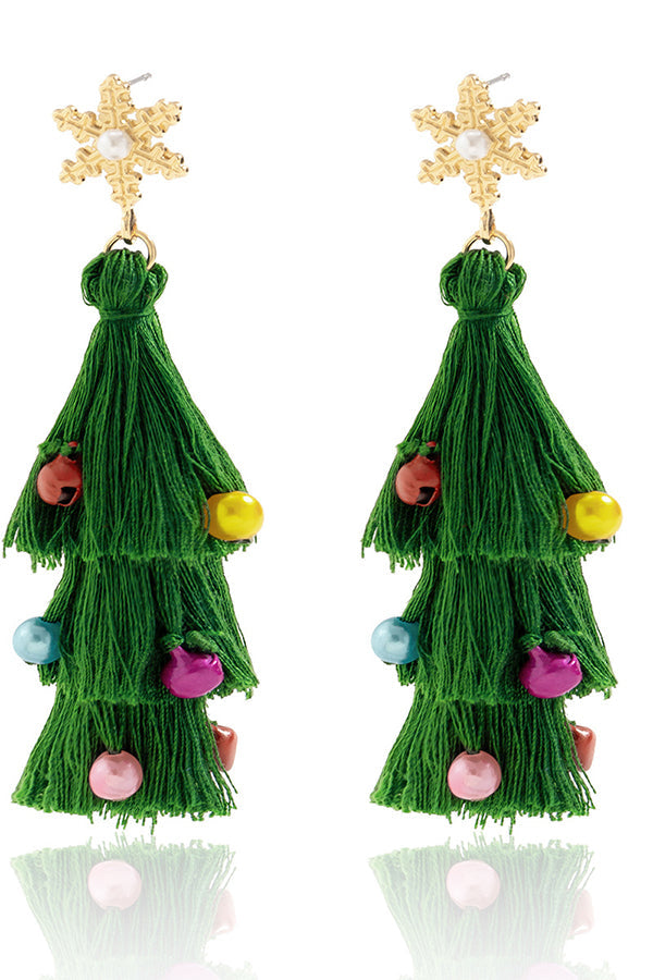 Lightweight Christmas Tree Tassel Beaded Earrings
