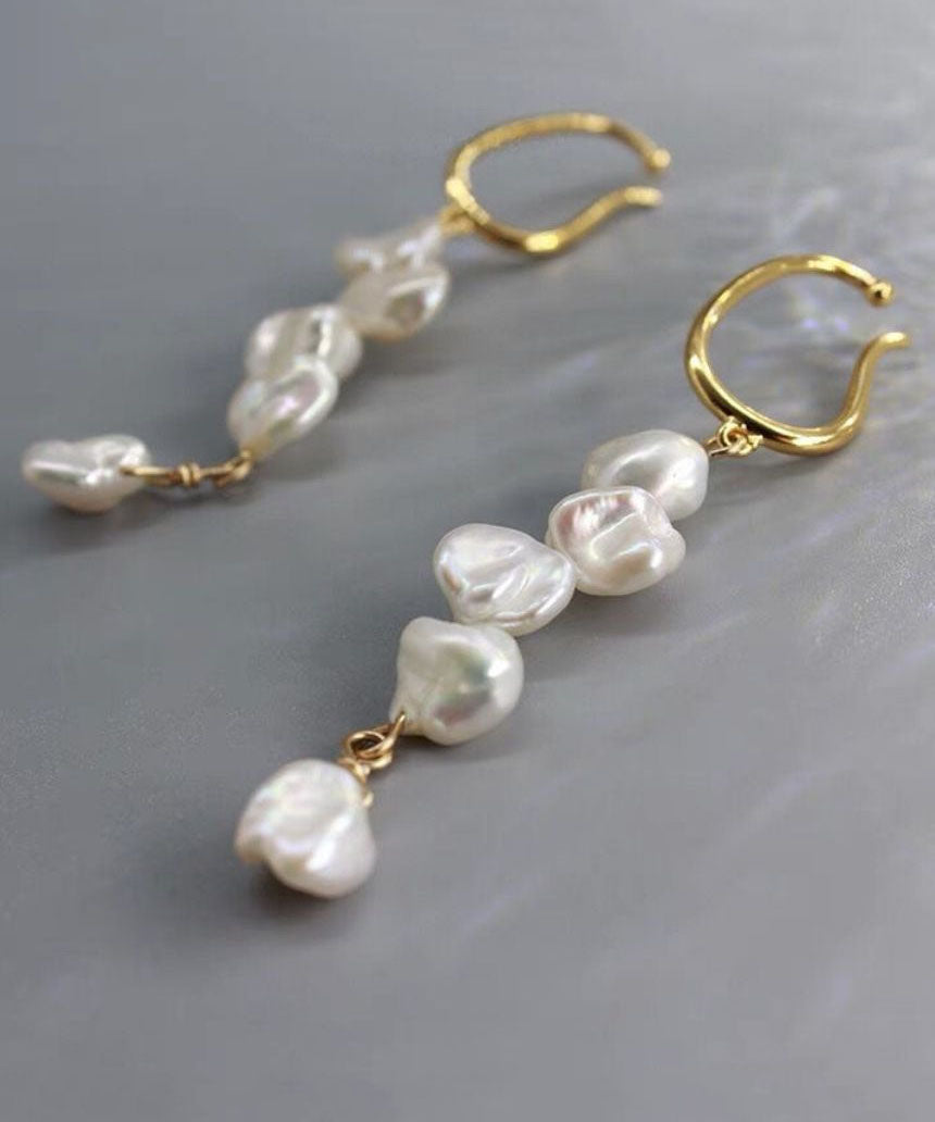 White Alloy Asymmetric Pearl Drop Earrings