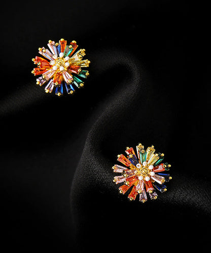 Rainbow Copper Overgild Crystal Daisy Stud Earrings