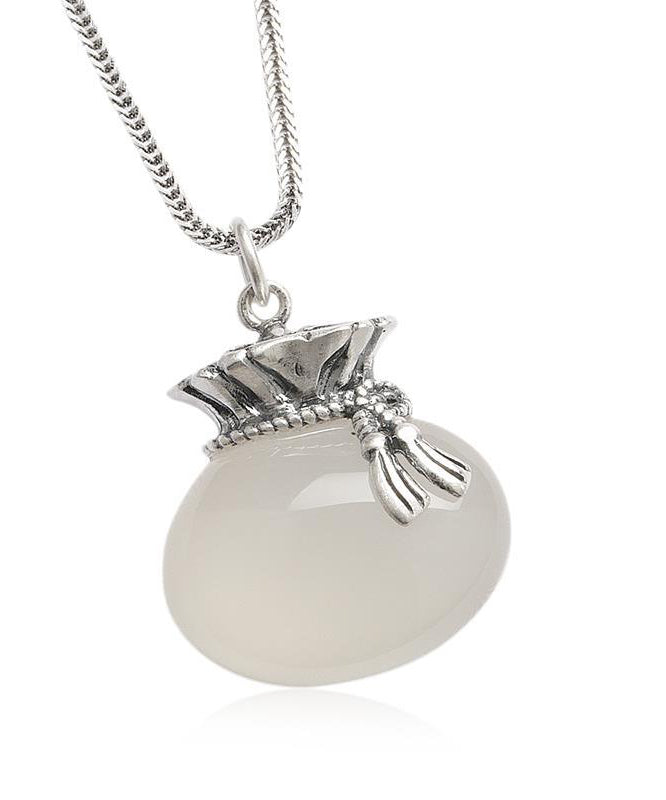 White Sterling Silver Inlaid Jade Pendant Necklace