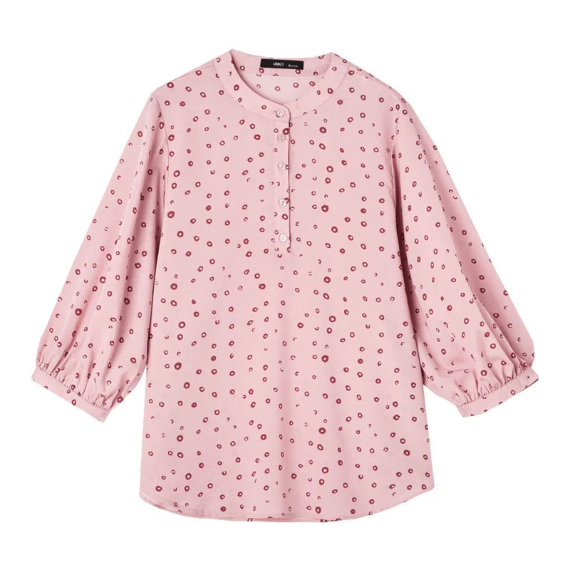 Woman Spring Summer Style Blouses Tops Lady Half Sleeve Stand Collar Polka Dot Printed Blusas Tops Df4474