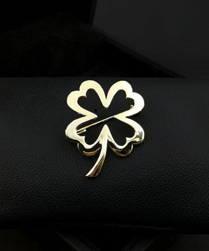 Diy Gold Stainless Steel Four Leaf Clover Hollow Out Brooches