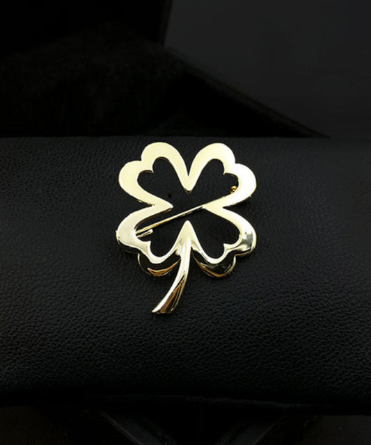 Diy Gold Stainless Steel Four Leaf Clover Hollow Out Brooches