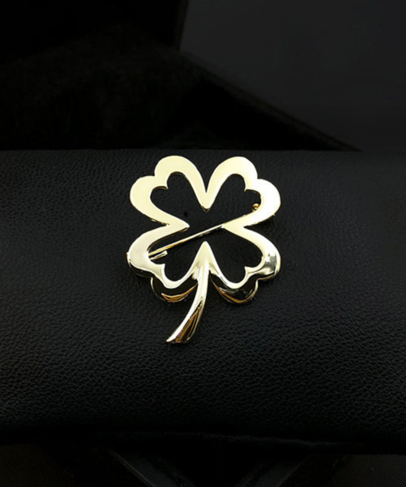 Diy Gold Stainless Steel Four Leaf Clover Hollow Out Brooches