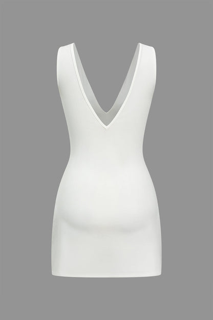 V-neck Fake Pocket Mini Dress