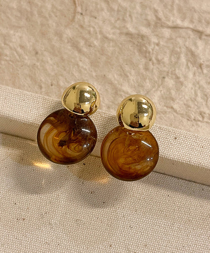 Coffee Copper Alloy Planchet Stud Earrings
