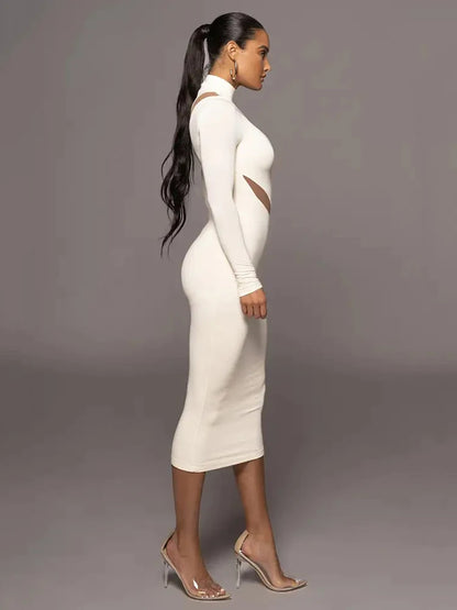 Autumn/winter Long Sleeve Mesh Patchwork Dress ’s Perspective Bodycon Midi Dress Female Party Evening Dress