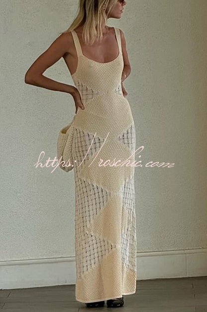 Knitted Backless Argyle Pattern Slim Fit Maxi Dress