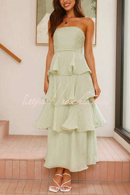 Pure Color Tube Top Backless Multi-layered Maxi Dress