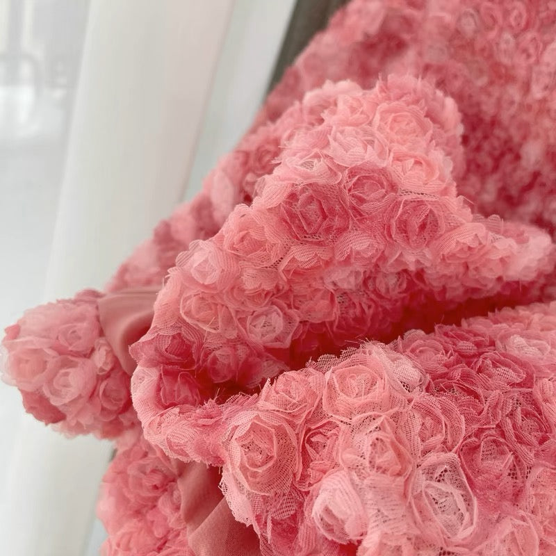 Round Neck Gradient Pink Puff Sleeve Blouse