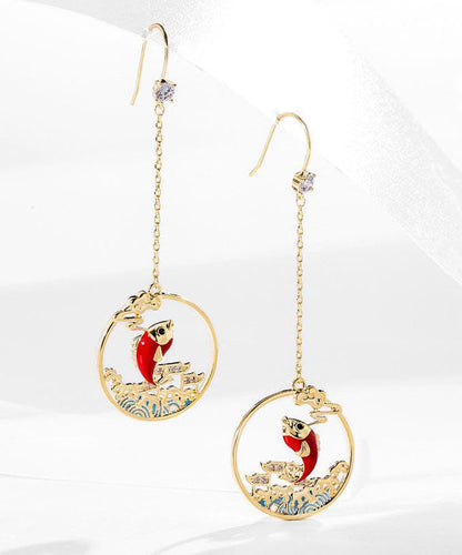 Gold Orange Overgild Zircon Oil Drip Koi Fish Drop Earrings
