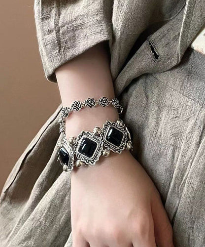Modern Black Sterling Silver Gem Stone Two-piece Set Chain Bracelet
