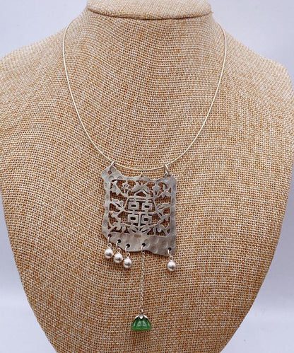 Silk Sterling Silver Jade Tassel Lariat Necklace