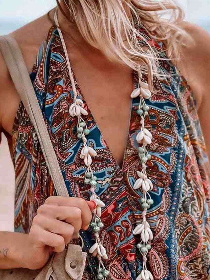 Printed V Neck Maxi Dress