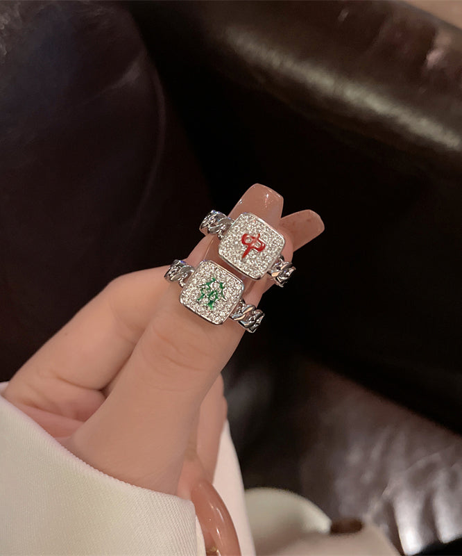 Stylish Alloy Zircon Mahjong Rings Two-piece Set