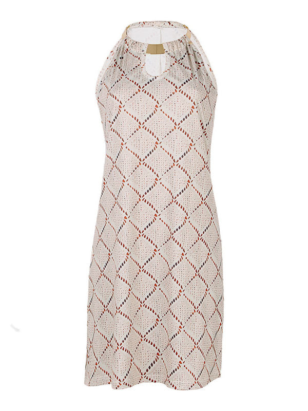 A-line Loose Hollow Split-joint Halter-neck Mini Dresses