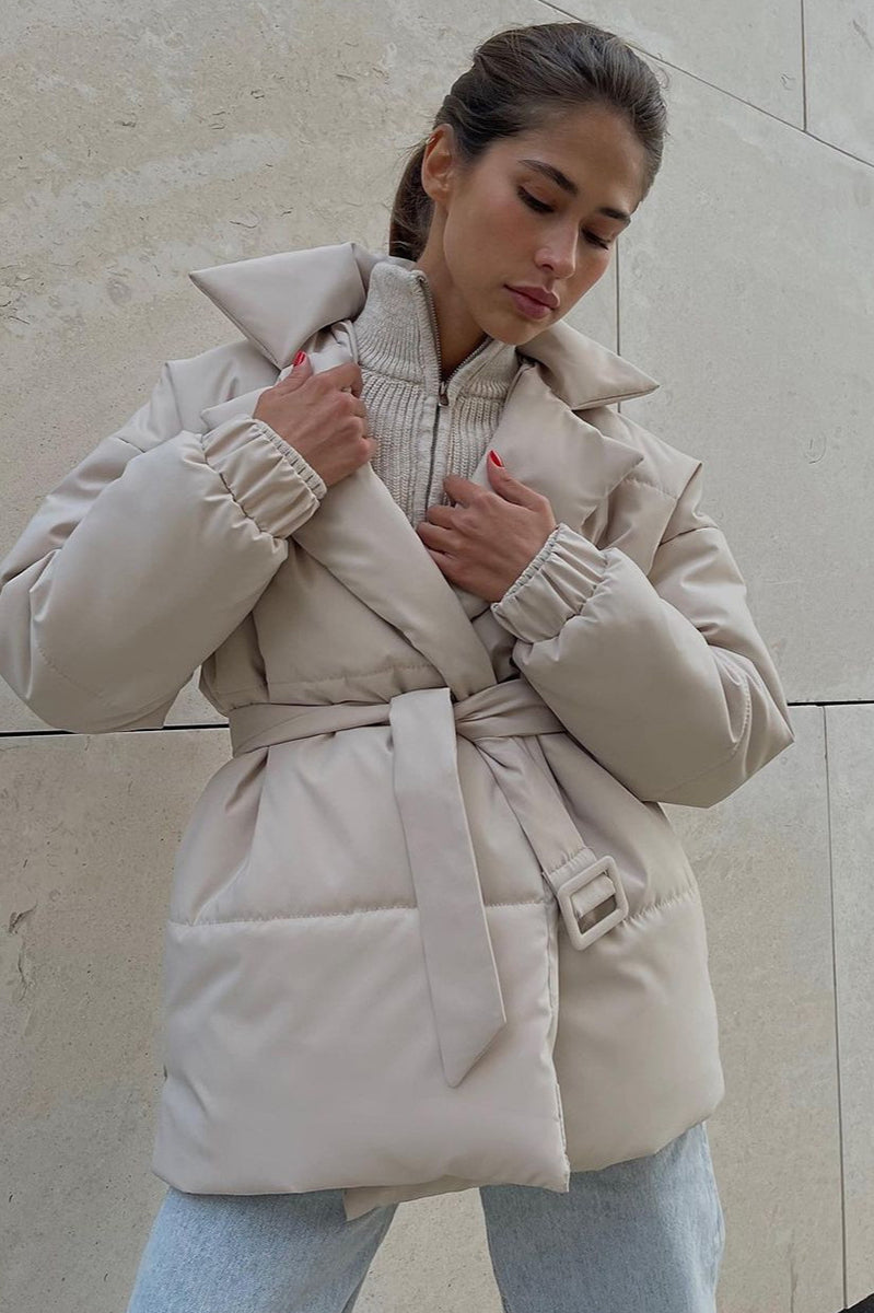Slim Fit Lapel Belted Winter Coat