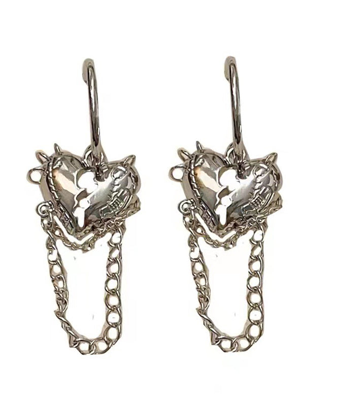 Fine Silk Alloy Inlaid Gem Stone Love Chain Tassel Drop Earrings